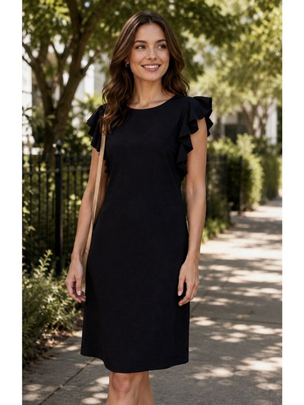 Elie Tahari Dress 10 Navy Blue Short Flutter Sleeve Stretch Sheath Career Church